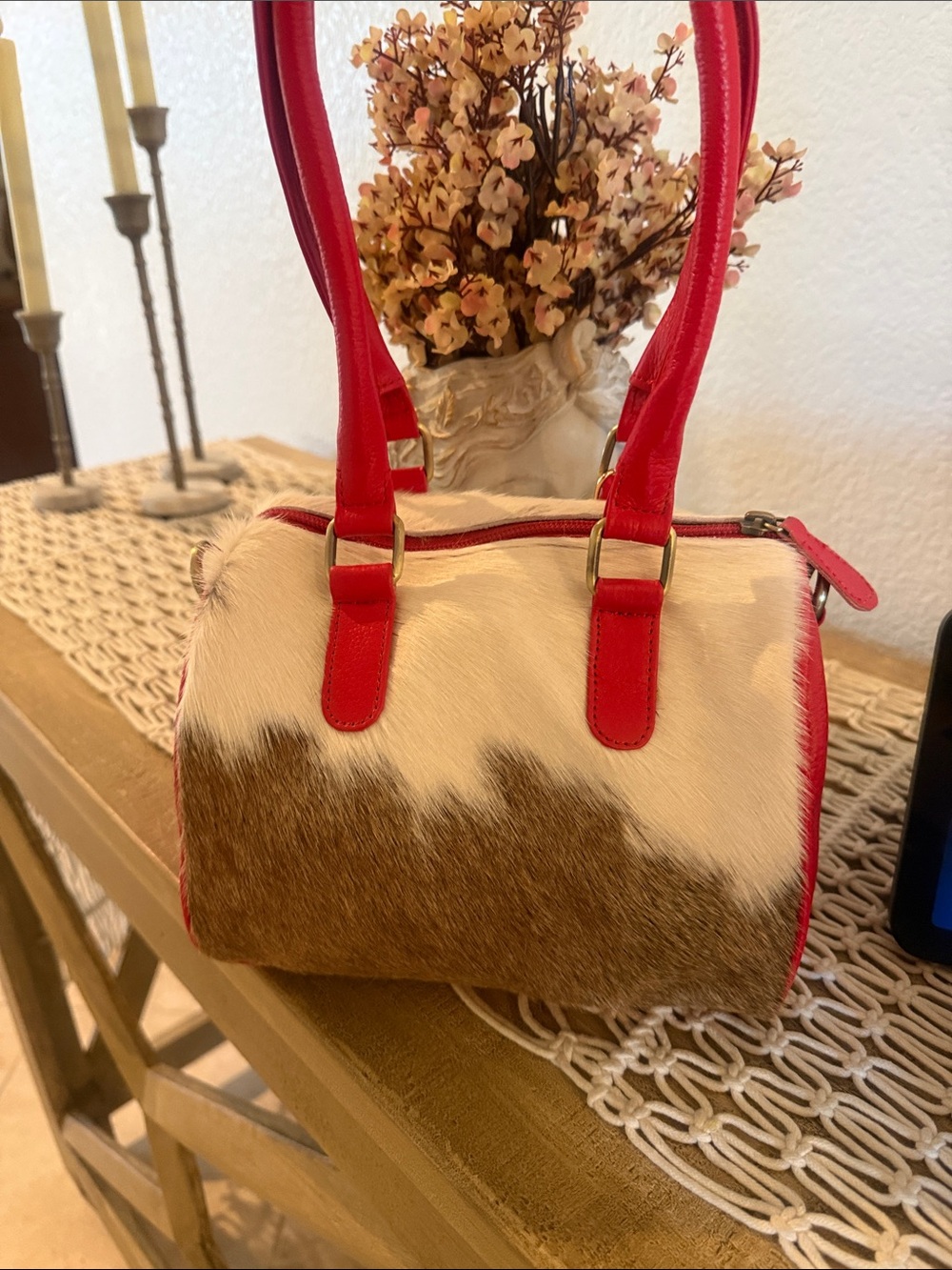 Cowhide Red Hot Ranch Charm Satchel - Picture 4 of 5